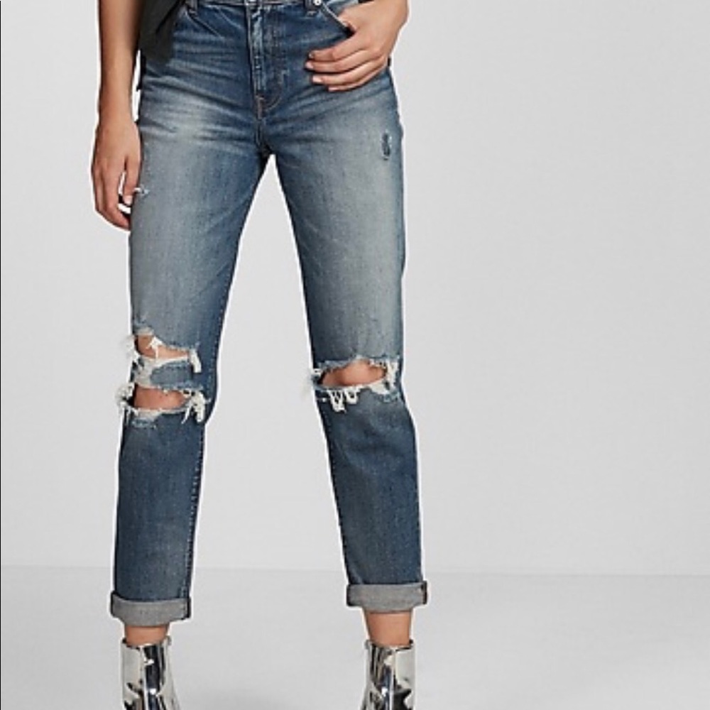 High Waisted Ripped Girlfriend Jeans